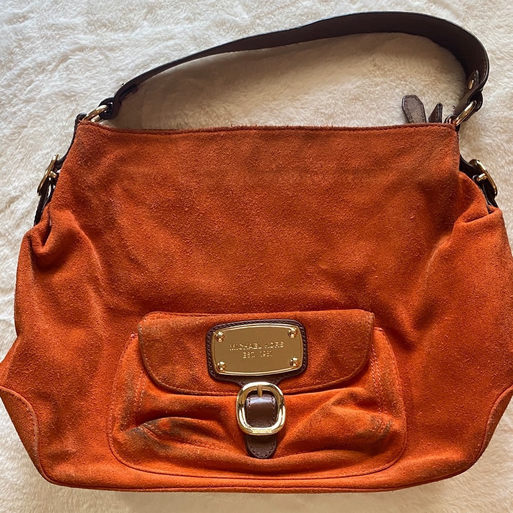 Michael Kors Orange Suede Shoulder Bag